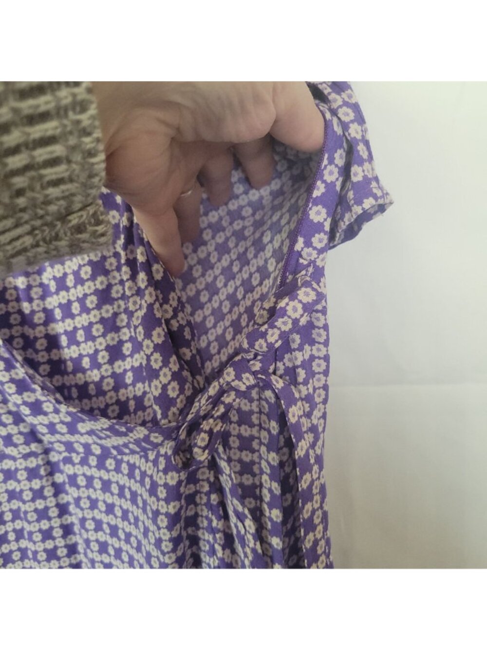 Per Una Purple Floral Midi Dress 20 Wrap Style Short Flutter Sleeve Ruffle Hem - Picture 15 of 15